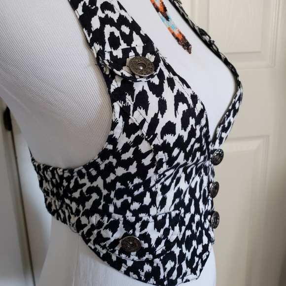 Animal print leopard unique open back denim vest S - Picture 4 of 4